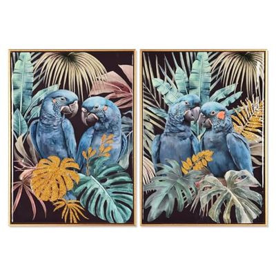 Home ESPRIT Lacquered Tropical Parrot Picture 50 x 3.5 x 70 cm (2 Units)
