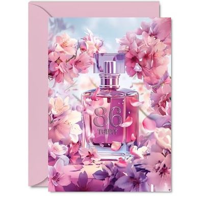 86th Birthday Card for Women - Fabulous Floral Perfume Bottle - Happy Birthday Cards for 86 Year Old Woman, 5x7 Inch Female Bday Greeting Cards