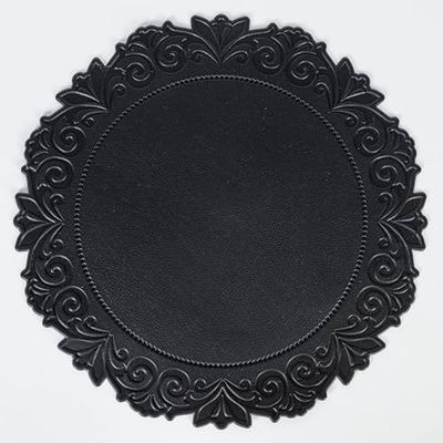 Juego de 6 manteles Individuales Redondos Negros de PVC, decoración Floral