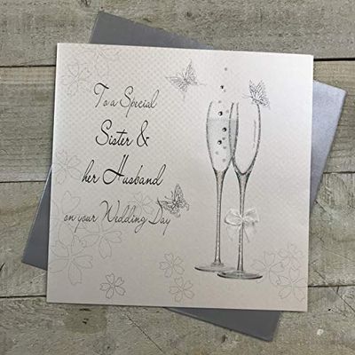 Witte Katoenen Kaarten Aan Een Zuster & Haar Echtgenoot Dag Handgemaakte Extra Grote Bruiloft Kaart (Code XPD33S)