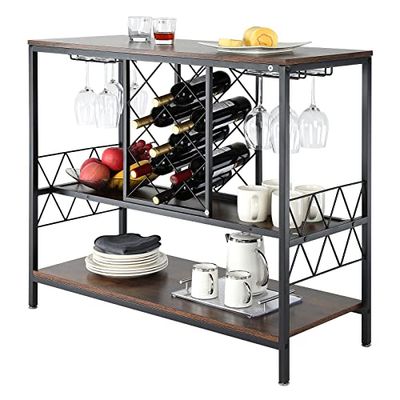 VEVOR Buffet de Bar 100x40x85,5 cm, Meuble de Bar Industrielle, Étagère Cuisine pour Liqueurs et Verres en Bois, avec Porte-Verre et Casier à Vin, Assemblage Facile, pour Salon, Maison, Bar Domicile
