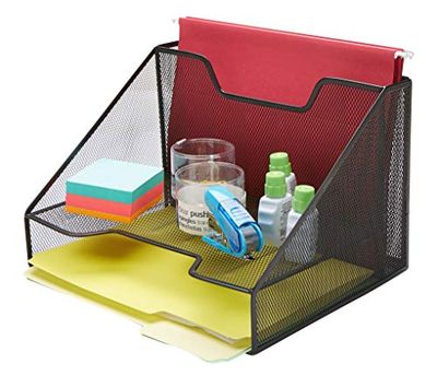 Mind Reader MESHBOX3-BLK 3 Section Mesh File Organizer, Document Letter Tray for Folders, Mail, Stationary, Desk Accessories, Black
