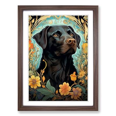 Labrador Retriever Nouveau No.2 Framed Wall Art Print, Ready to Hang Picture for Living Room Bedroom Home Office, Walnut A2 (48 x 66 cm)
