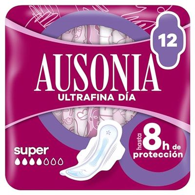 Ausonia Ultrafina Compresas con Alas, Super, 12 Unidades, Hasta 8 Horas de Protección