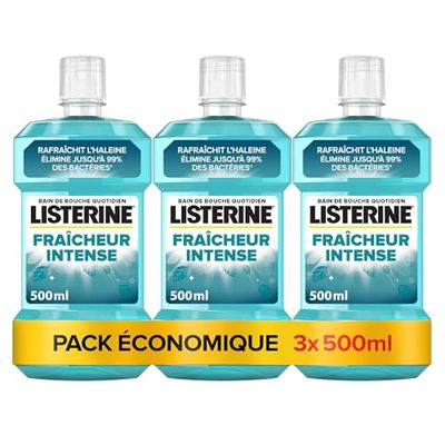 Listerine - Bain de Bouche Quotidien Fraîcheur Intense (lot de 3 bouteilles de 500 ml) – Bain de bouche pour combattre les bactéries – Goût intense pour une haleine fraîche