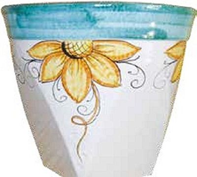 VASO GIRASOLI IN CERAMICA DI VIETRI DIPINTO A MANO + SOTTOVASO IN CERAMICA; FIORIERA: ALTEZZA CM. 31, DIAMETRO CM. 30