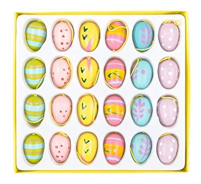 Iden Basic Uova di Pasqua da Appendere, 24 Pezzi in 6 Disegni, Circa 2 cm ciascuno, Decorazione Pasquale in Legno, Wood, Multicolour, One Size