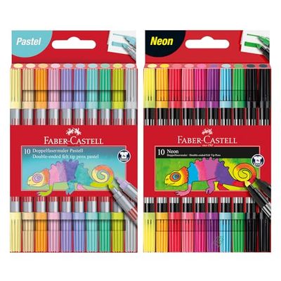 Faber-Castell 205098 - Viltstiftenset pastel en neon, 20 dubbelvezelige stiften voor kinderen en volwassenen