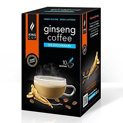 King Cup - 1 Paquet de 10 Sachets Solubles de Ginseng Sans Sucre, 10 Stick de 6 Gr pour Boisson Aromatisée Ginseng à Ajouter à 60 ml d'Eau Chaude, Sans Gluten et Sans Lactose