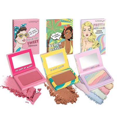 Misslyn Set 3 Palette Trucco da Donna con Specchietto Fard Blush Cipria Voluminizzante Idratante
