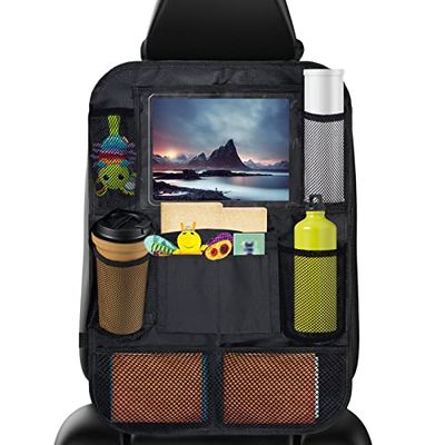 Lifeant 1 Organisateur Arrière Support pour Tablette Transparent, Protection Enfant, Rangement Siege Voiture avec 10 Poches, Noir