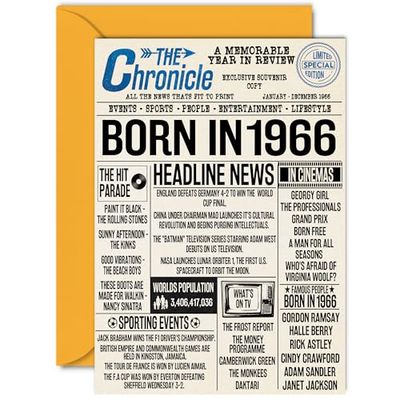 59th Birthday Cards for Women Men - Born In 1966 Newspaper - Happy 59 Birthday Card for Dad Mum Aunt Uncle Vintage Retro Back In 1966, A5 Bday Greeting Cards