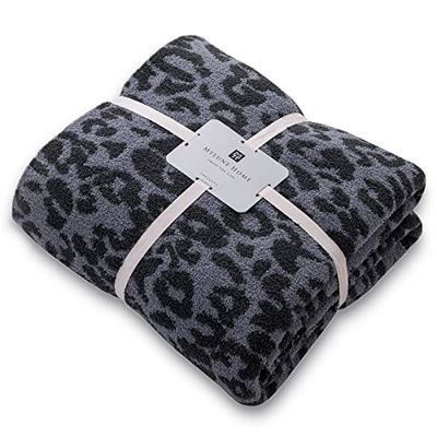 MH MYLUNE HOME Manta Reversible de Forro Polar con Estampado de Leopardo, Manta de Microfibra de Felpa ultrasuave de 130 x 160 cm, acogedora y cálida para sofá, Silla, Cama, Color Azul Marino