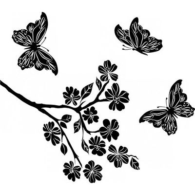 TATOUTEX Stickers Branche, Fleurs et Papillons - Gris Clair, L 110cm x H 99cm