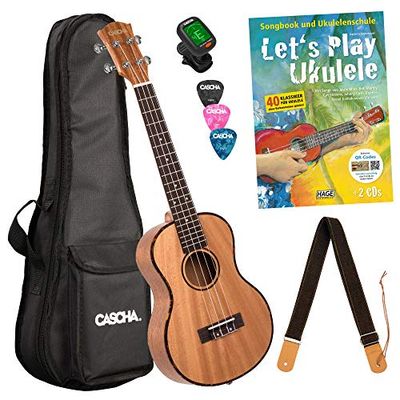 Cascha Premium mahonie sopraan ukelele, kleine Hawaii gitaar, ukelele voor beginners, met acquilasnaren en 3 plectra Let's Play Ukelele beginnersset 26 inch Tenor