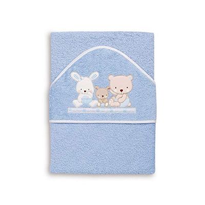 Interbaby - Capa de banho bebé Love azul | Toalha bebé com capuz 100 % algodão, 100 x 100 cm, unissexo, suave, confortável, secagem rápida | ideal para recém-nascidos, bebés e crianças pequenas