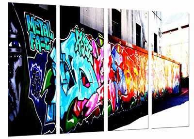 Quadro fotográfico original moderno urbano, parede graffiti cores, pintura tamanho total: 131 x 62 cm XXL