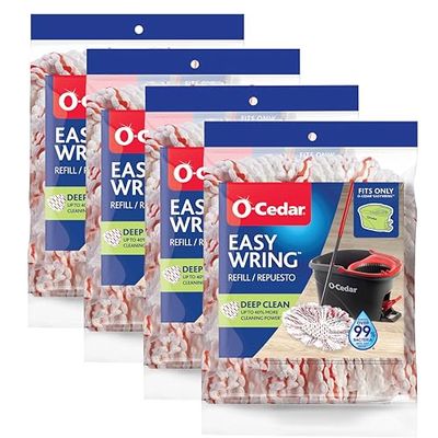 O-Cedar EasyWring Ricarica Deep Clean (confezione da 4) | 40% in più di potere di pulizia | Ricarica per mocio in microfibra compatibile con O-Cedar EasyWring Spin Mop & Bucket System