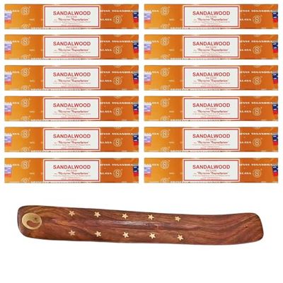 12x15g Incense Sticks with Incense Sticks Holder for Meditation, Aromatherapy, Spa, Yoga, Relaxation, Healing, Weddings, Spirituality and Positivity (SANDLEWOOD- 12PK)