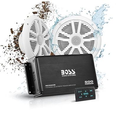 Boss Audio ask902b.6 500 W Amplificador de 4 canales Bluetooth y un par de 180 W Altavoz Marino en Juego