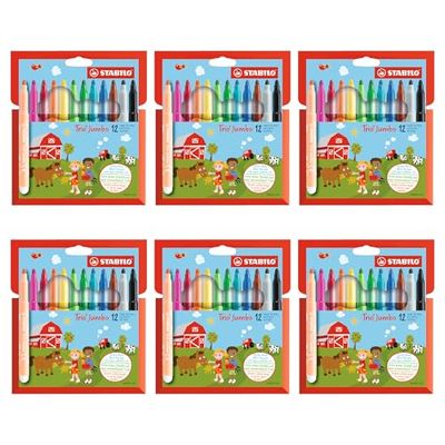 STABILO - Rotulador grueso - Trio Jumbo - 6 paquetes de 12 unidades - 12 colores
