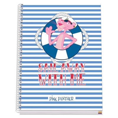 DOHE - A4-notitieboek, geruit, spiraalbinding, 100 vellen, 90 g/m², geruit, 5 mm, hardcover, Pink Panther Sailing, schoolmateriaal