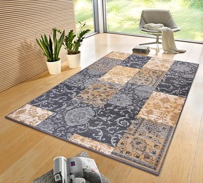HANSE Home Gloria Tapis 160 x 230 cm - Tapis de Salon Multicolore Moderne en Velours pour Couloir, Salle à Manger, Chambre à Coucher, Chambre d'enfant, Salon, Cuisine - Gris Mustard