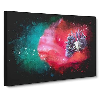 Eye Of A Red Poppy Flower Paint Splash Modern Art Canvas Wall Art Print Ready to Hang, Framed Picture for Living Room Bedroom Home Office Décor, 24x16 Inch (60x40 cm)