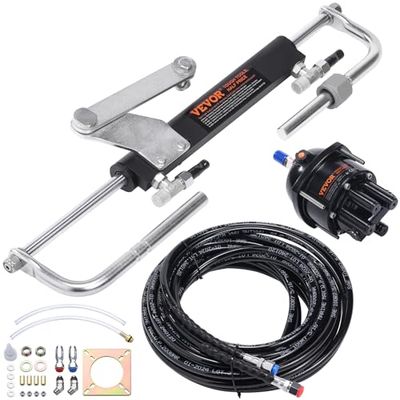 VEVOR Hydraulische stuurset voor buitenboord, 90 pk, hydraulisch stuursysteem voor marineboten, met besturingspomp, tweeweg-vergrendelingscilinder en 24 voet hydraulische stuurslang, voor