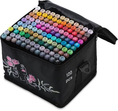 Nukido Lot de 120 marqueurs à alcool avec pochette double face étanches