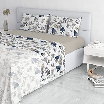 Italian Bed Linen Fashion Parure de lit en Microfibre, Ensemble de draps Made in Italy, Urban Blu, 2 Places