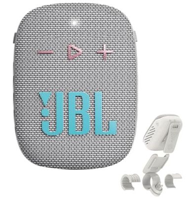 JBL Box Wind 3S - Mini Cassa Bluetooth Bass Boost di Harman Kardon - Casse Bluetooth Portatile con Clip per Sport, Outdoor, Bicicletta, Scooter e Moto, Impermeabile dopo IP67 - bianco grigio