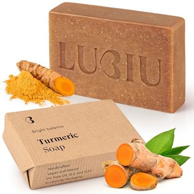 lubiu Sapone alla Curcuma - 100g Sapone Naturale Artigianale - Sapone Viso & Corpo - Sapone Anti Acne - Sapone Viso Pelle Grassa - Turmeric Soap Bar