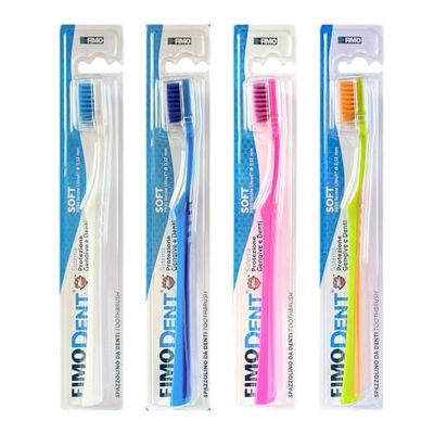 Fimodent 4 Brosses à dents Soft avec système de protection des gencives et des dents - équipée de poils 3980 UltraX de dureté souple pour les gencives et l'émail (couleurs assorties)