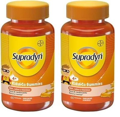 Supradyn Junior Gummies Multivitaminas para Niños con Vitaminas, Omega 3, Coenzima Q10 y Colina, 60 Gummies (Paquete de 2)