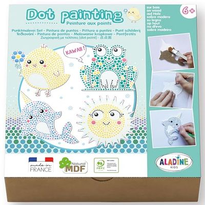 Aladine - Kit Dot Painting Animaux Kawaii - À partir de 6 ans - Peinture aux Points Enfant - Coffret Loisirs Créatifs - Garçon Fille - Idée Cadeau Anniversaire, Noël - 85481