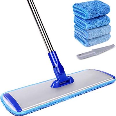 Conliwell - Mocio professionale in microfibra da 45,7 cm, 4 panni riutilizzabili e lavabili, con manico in acciaio inossidabile, sistema di pulizia dei pavimenti, per pulizia di legno duro, vinile,