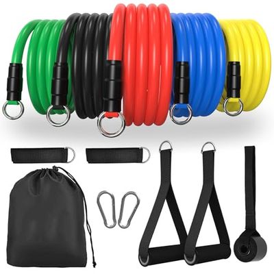 POWER GUIDANCE Gomas Elasticas Musculacion - Resistencia de Bandas Set Gomas Entrenamiento con 5 Bandas de Resistencia Círculos de Resistencia Manijas Anclaje de Puerta Correas de Tobillo (15 PCS)