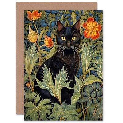 Artery8 Black Cat in Wildflower Meadow Cat Lover for Wife Her Mum Sister Daughter Mom Gran Nan Mothers Day Birthday Thank You Blank Art Greeting Card