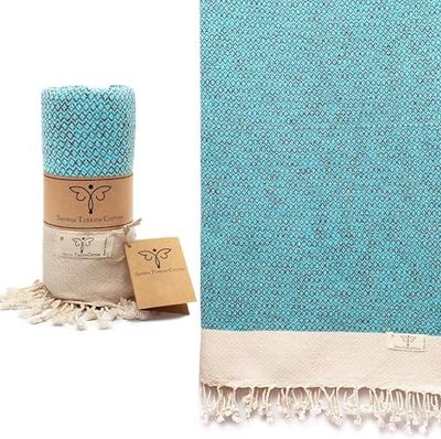 Smyrna Vintage Series Original Turkish Beach Towel | 100% Cotton, Prewashed, 37 x 71 Inches | Turkish Bath Towel for SPA, Beach, Pool, Gym and Bathroom (Turquoise)