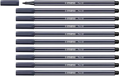 STABILO Feutre dessin Pen 68 - Lot x 10 feutres de coloriage pointe moyenne - Bleu Gris Foncé (68/98)