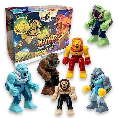 Sbabam, Fun Box Wild Warriors Beast Fury, Newsstand Games, Animals Toy for Children, Pack of 4, Robot Warrior Toy for Child Gift, Interchangeable with Playing Cards