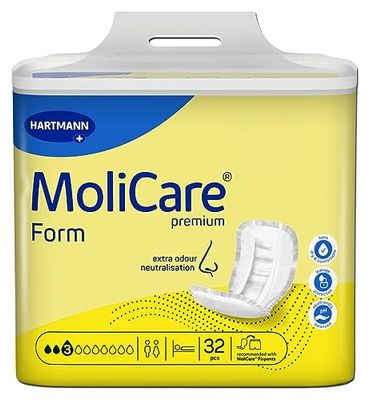 MoliCare Premium Form 3 drops, voor lichte incontinentie: maximale betrouwbaarheid, extra bescherming tegen lekken en discretie voor vrouwen en mannen, 4x32 stuks
