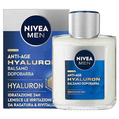 NIVEA MEN Anti-Age Hyaluron Balsamo Dopobarba Uomo 100 ml, Dopobarba uomo con acido ialuronico, Balsamo barba idratante, rivitalizzante e lenitivo per pelli mature