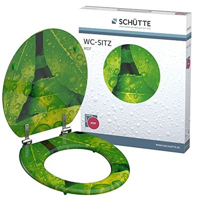 Schütte 80029 Asiento núcleo de Madera Green Leafs, Apto para Todos los inodoros habituales, Carga máxima de 150 kg, diseño de Hojas Verdes en Gafas y Tapa