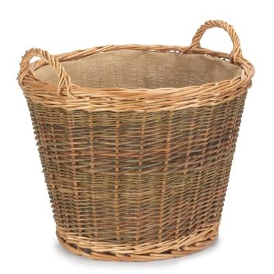 Red Hamper Unpeeled Log Basket with Lining, Wicker, Brown, H45 x W50 x D38cm