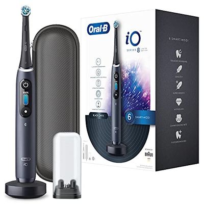 Oral-B iO Series 8 Brosse à dents électrique 6 modes de brossage pour soins dentaires, technologie magnétique, écran couleur et étui de voyage, édition limitée, cadeau homme/femme, noir onyx