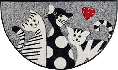 wash+dry Wycieraczka, Round Cat Trio 50 x 85 cm szara, do wewnątrz i na zewnątrz, nadaje się do prania