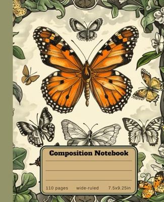 Composition Notebook Wide Ruled: Butterfly Vintage illustration Aesthetic For School, College, Office, Work