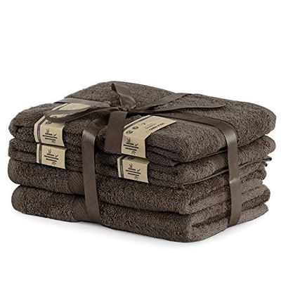 DecoKing Lot de 6 Serviettes Coton Bambou Viscose 4 Serviettes 50x100 cm 2 Serviettes 70x140 cm Marron Chocolat Absorbant Antibactérien Bamboo Bamby